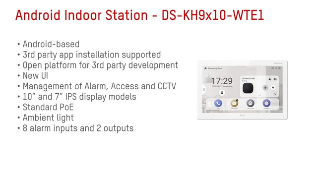 Hikvision DS-KH9310-WTE1 (B) Android Indoor Station PoE 7" Inch