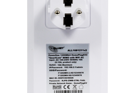 AlarmsysteemExpert.nl ALLNET Powerline adapter HomePlugV2 1200Mbit RJ45 WiFi SmartLink