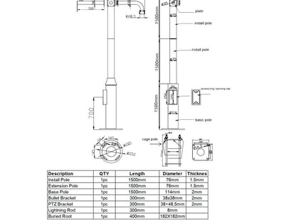 AlarmsysteemExpert.nl Cameramast 3.5m Donkergrijs, Gegalvaniseerd staal, Bliksemafleider DEMO