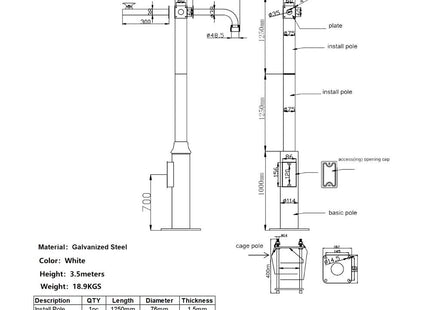 AlarmsysteemExpert.nl Cameramast 4.5m Donkergrijs, Gegalvaniseerd staal, Bliksemafleider