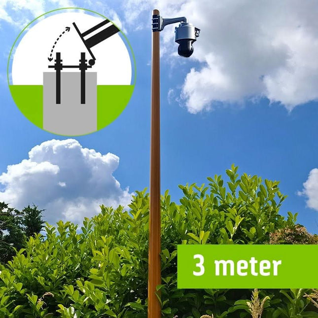 AlarmsysteemExpert.nl Lichte houtstructuur cameramast met kantelanker 3 meter