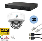 ASE Kit, 2x Dome, 8Mp 4K Ultra HD ColorVu Binnen camera, met NVR en bekabeling