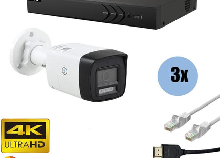 ASE Kit, 3x Bullet, 8Mp 4K Ultra HD, ColorVu met NVR en bekabeling