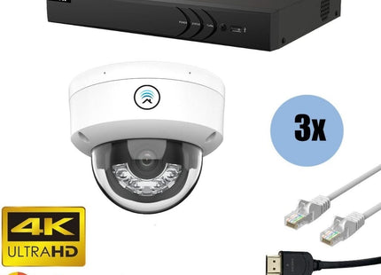 ASE Kit, 3x Dome, 8Mp 4K Ultra HD ColorVu Binnen camera, met NVR en bekabeling