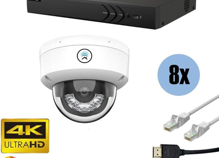 ASE Kit, 8x Dome, 8Mp 4K Ultra HD ColorVu Binnen camera, met NVR en bekabeling