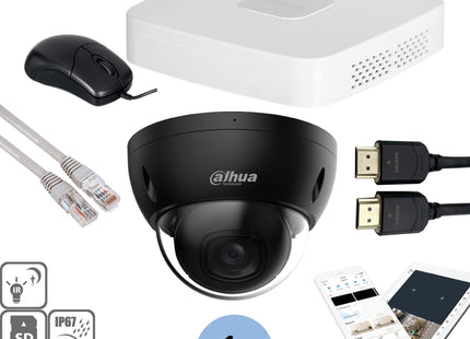 Dahua Black kit 1x Dome 8MP + Recorder & Bekabeling