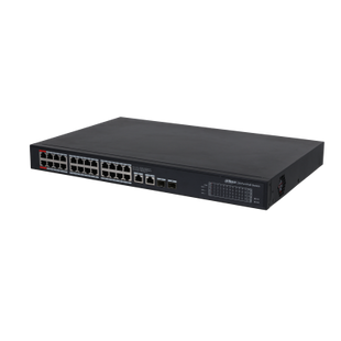 Dahua CS4228-24GT-375: conmutador Gigabit PoE de 24 puertos, 375 W, 2 puertos SFP y 2 puertos RJ45 de enlace ascendente