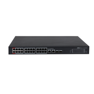 Dahua CS4228-24GT-375: conmutador Gigabit PoE de 24 puertos, 375 W, 2 puertos SFP y 2 puertos RJ45 de enlace ascendente