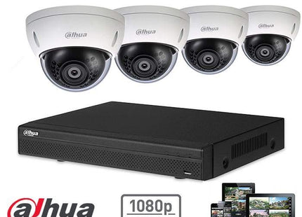 Kit Dahua Full HD-CVI con 4 cámaras domo de 2 megapíxeles para seguridad
