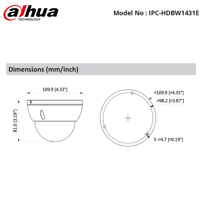 Dahua Dahua IPC-HDBW1430DE-SW Domo Fijo WiFi 4 MP Micro SD