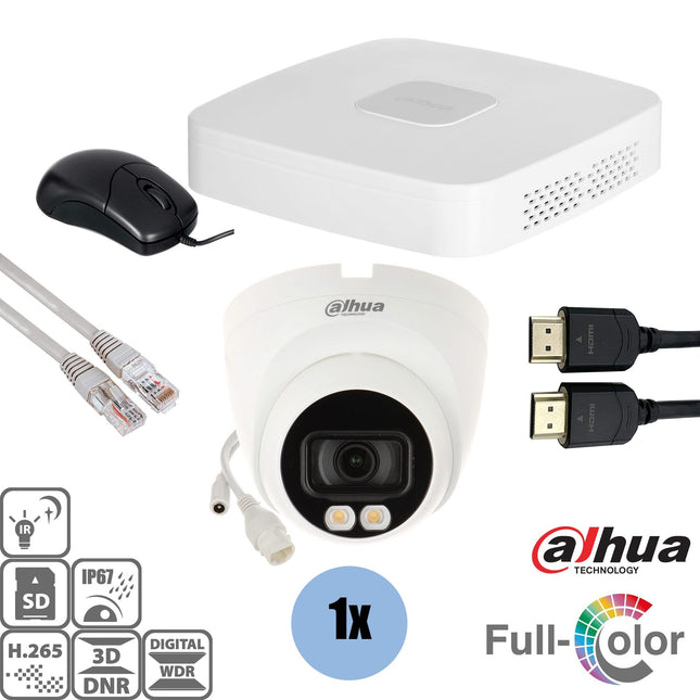 Dahua Dahua Set 1x Turret 4MP Full Color + Grabador y Cableado