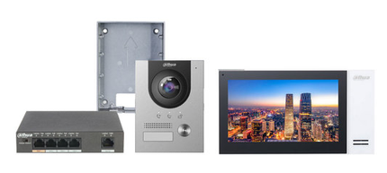 Dahua Conjunto de videoporteiro Dahua KTP01L incl. Switch PoE, unidade interna VTO2201F-P e VTH2421FW-P
