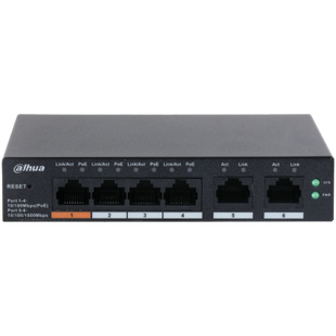 Dahua DH-CS4006-4ET-60, 4xPoE 100Mb poorten, Smart Switch, 2x Uplink Gigabit