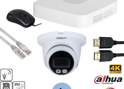 Dahua Set 1x Turret 8MP 4K Full-Color + Recorder & Bekabeling