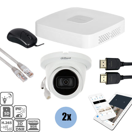 Dahua Set 2x Turret 4MP + Recorder & Bekabeling