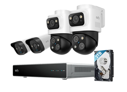 Eufy Beveiligingscamera set; PoE recorder, 2x Bulletcam en 2x PTZ camera