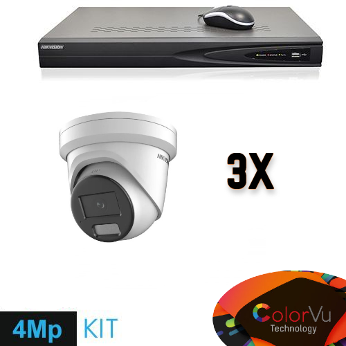 Hikvision Colorvu Set 3x Turret 4MP Recorder + Bekabeling