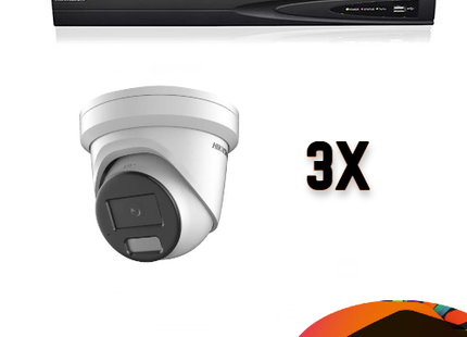 Hikvision Colorvu Set 3x Turret 4MP Recorder + Bekabeling