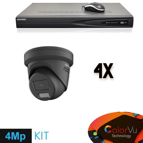 Hikvision Colorvu Set 4x Turret 4MP Recorder + Bekabeling