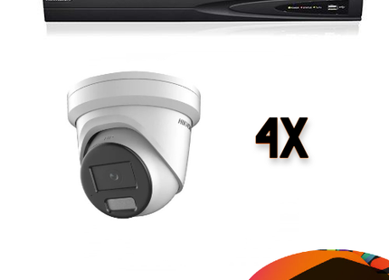 Hikvision Colorvu Set 4x Turret 4MP Recorder + Bekabeling