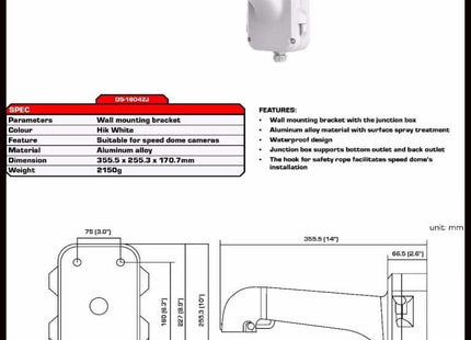 Hikvision DS-1604ZJ-BOX wandmontagesteun voor PTZ camera's