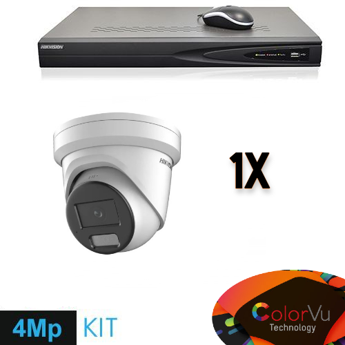 Hikvision Hikvision Colorvu Set 1x Turret Grabador 4MP + Cableado