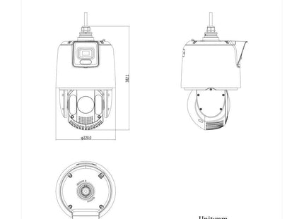 Hikvision DS-2SE7C425MW-AEB(14F1)(P3), cámara dual de 4 MP con zoom PTZ de 25x y cámara fija integradas.