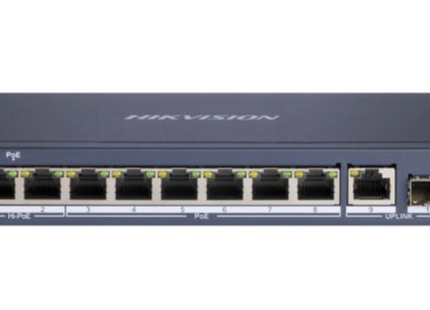 Hikvision DS-3E0510HP-E, conmutador PoE Gigabit (High), 8 puertos, 1 enlace ascendente