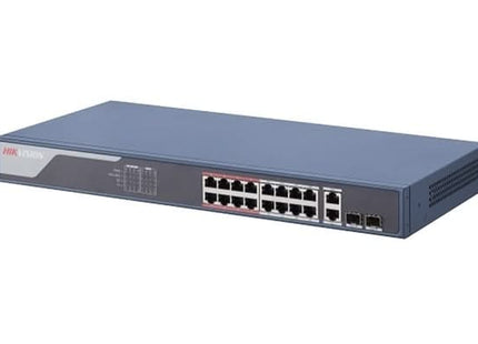Hikvision DS-3E1318P-EI, conmutador gestionado inteligente con 16 puertos PoE, 100 Mbit, 230 W, 2 puertos de enlace ascendente Gigabit RJ45/SFP