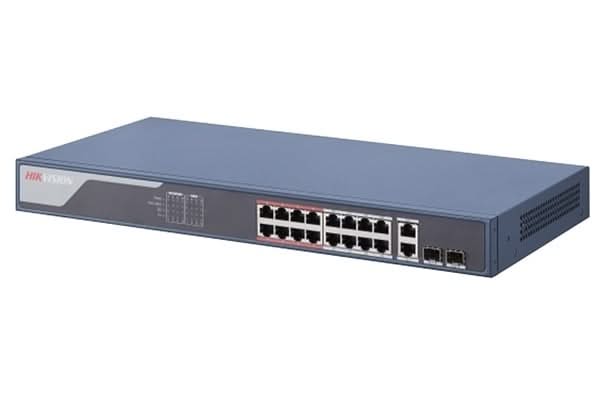 Hikvision Hikvision DS-3E1318P-EI Conmutador gestionado inteligente 16 x PoE, 100 Mbit 230 W, 2 x enlace ascendente Gigabit RJ45/SFP
