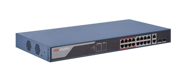 Hikvision Hikvision DS-3E1318P-EI Conmutador gestionado inteligente 16 x PoE, 100 Mbit 230 W, 2 x enlace ascendente Gigabit RJ45/SFP