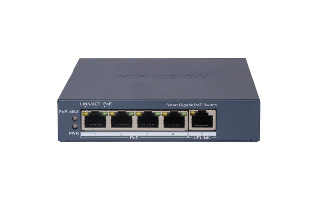 Hikvision Hikvision DS-3E1505P-EI, switch inteligente de 5 portas com 4x PoE, 1000Mb/Gigabit