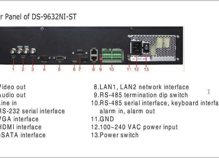 Hikvision DS-9632NI-I8, grabador de vídeo en red (32 cámaras), 8 puertos SATA, 2 puertos LAN