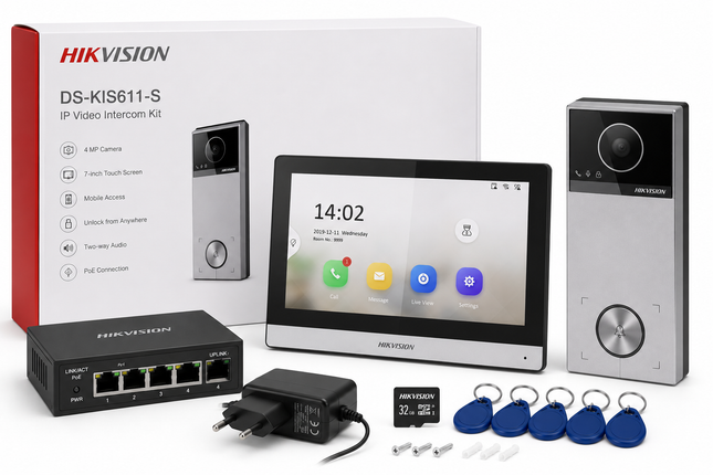 Hikvision Hikvision DS-KIS611-S, kit de videoporteiro DS-KH6350-WTE1, DS-KV6114-MWBE1