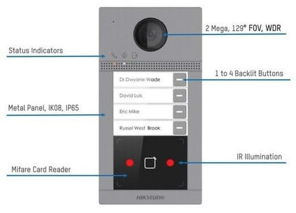 Hikvision DS-KV8213-WME1, empotrable, 2 pulsadores, iluminación IR, PoE, 12 V