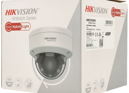 Hikvision HWI-D640HA-LZU, cámara domo de 4 MP, zoom óptico de 2,8 mm a 12 mm, PoE, iluminación híbrida inteligente, 2 micrófonos.