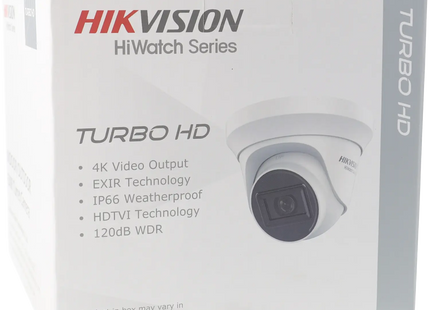 Hikvision HWT-T281-M, 8 MP/4K, minicámara tipo torreta, IR, salida de vídeo 4 en 1 por cable coaxial