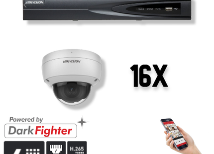 Hikvision: Juego de 16 cámaras domo de 4 MP + grabador y cableado
