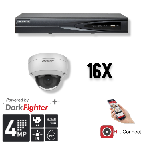 Hikvision Hikvision Set 16x Dome 4MP + registratore e cablaggio