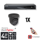 Hikvision: kit de 1 cámara tipo torreta de 4 MP + grabador y cableado