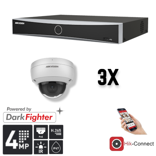 Hikvision Hikvision Set 3x Dome 4MP + registratore e cablaggio