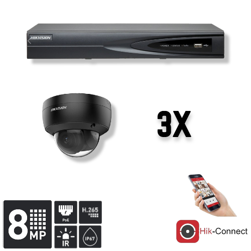 Hikvision Hikvision Set 3x Dome 8MP + registratore e cablaggio