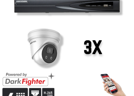 Hikvision Hikvision Set 3x Turret 4MP + Gravador e Cabeamento