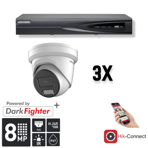 Hikvision Hikvision Set 3x Turret 8MP + Grabador y Cableado