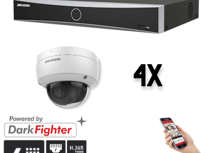 Hikvision: conjunto de 4 cámaras domo de 4 MP + grabador y cableado