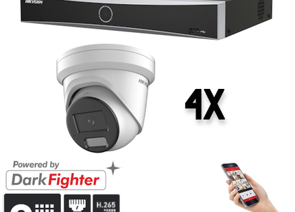 Hikvision: Juego de 4 cámaras tipo torreta de 8 MP + grabador y cableado