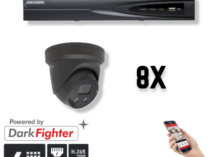 Hikvision: conjunto de 8 cámaras tipo torreta de 4 MP + grabador y cableado