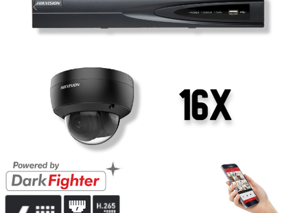 Hikvision Set 16x Dome 4MP + Recorder & Bekabeling