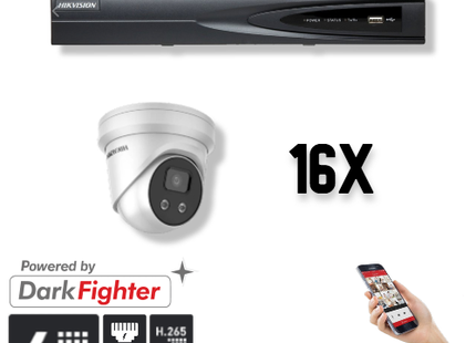 Hikvision Set 16x Turret 4MP + Recorder & Bekabeling