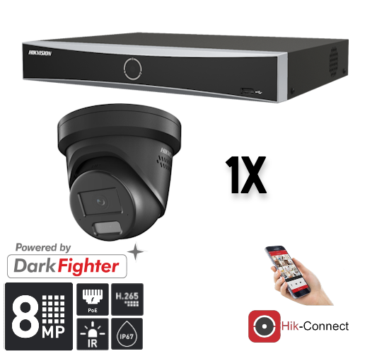 Hikvision Set 1x Turret 8MP + Recorder & Bekabeling